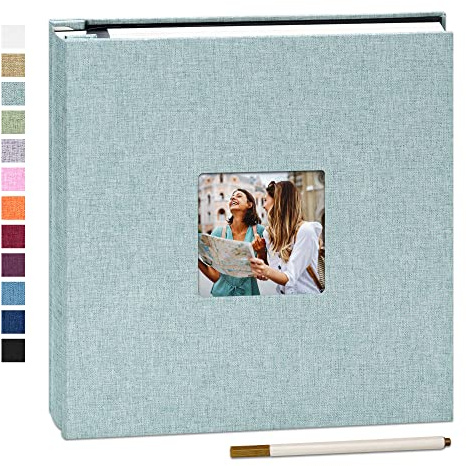 Yopih Selbstklebende 10x15 Fotoalbum zum Selbstgestalten Groß leinen Photoalbum mit 40 Weißen Seiten, Hochzeit Jahrestag Geburtstag Geschenke, mit einem Kugelschreiber, 28x27 cm, Grün