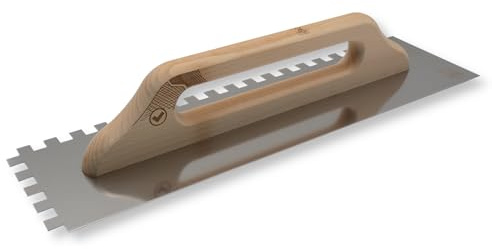 DEWEPRO Schweizer Glättekelle - Glättkelle - Aufziehplatte - Aufziehglätte - Edelstahl 480x130mm - gezahnt 12x12 mm - Zahnglättekelle