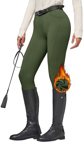 WILLIT Damen Reithose Winter gefüttert Reithose Fleece Reitleggings Silikon Vollbesatz Reitsport Thermo Hose mit Taschen Gürtelschlaufen
