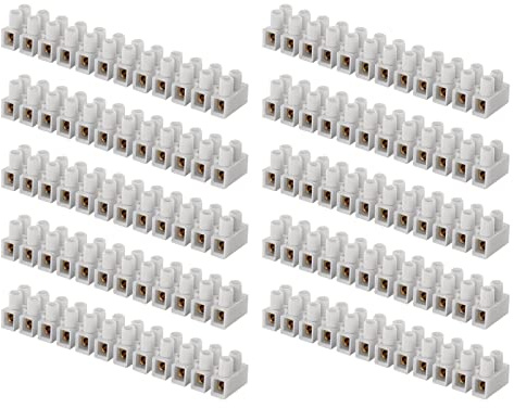 EMOS 10er Pack Lüsterklemme für 1 mm² - 4 mm² Draht, 10x Riegel mit 12 Stück, 450 V~/32 A, weiß, Anschlussklemme mit Schraubbefestigung, einfach abtrennbar, beidseitig frei