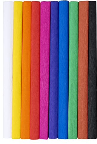 Krepppapier 50x200 cm Crepepapier für Handwerke, Kräuselpapier zur Dekoration, Schulpapier, Rollenpapier Elastizität, nicht abfärbende Farben, klassischen Farbmix 10er Pack