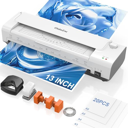 13 Zoll A3 Laminiergerät mit Automatischer Papiereinführung, A3 Heiß- & Kaltlaminierung, 20 Laminierfolien, 10-in-1 Set mit Schneider, Trimmer & Eckenabrunder für Büro, Schule & Zuhause, Weiß