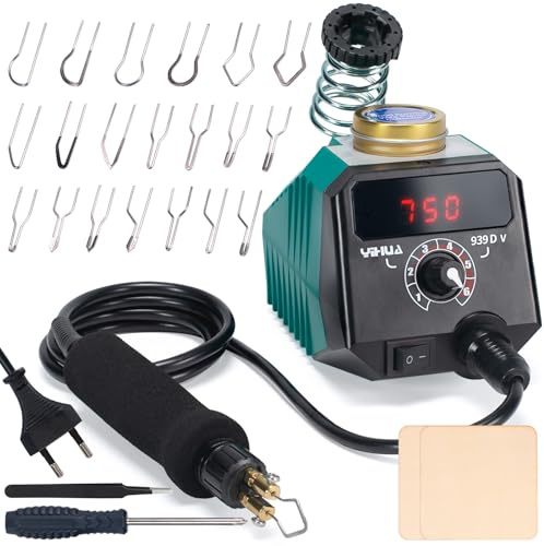 YIHUA 939D-V brandmalerei brennpeter für holz mit Digitalanzeige mit 20 Drahtspitzen, abnehmbarem holzbrennstift, 2 Holzstücken als brandmalerei holzbrennstift und Brenneisen für Holz
