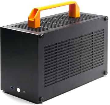 SGPC K49BL Mini-ITX-Gehäuse, 8,3 Liter, Schwarz | Für transportable Gaming-PCs: Stahl, belüftete Seiten, Grafikkarten bis 300 mm, CPU-Kühler bis 69 mm, SFX-Netzteile