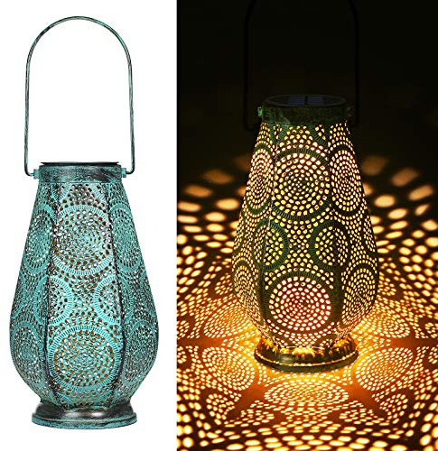 Solarlaterne für Außen Gross, Metall Solarlampen für Außen Hängend, JOYCREATOR Solar Laterne mit IP65 Wasserdicht für Garten Terasse Balkon Weihnachten Deko Geschenk (Türkis/Große)