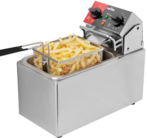 CROSSON 4L Elektrische Aufsatzfritteuse mit leicht zu reinigendem rotierendem Fritteusenkopf, 30 Minuten Timer, abnehmbarer Öltank 304 SS mit Griff (4L single tank)