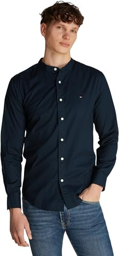 Tommy Hilfiger Herren Hemd Flex Poplin Solid Mao Regular Fit, Blau (Desert Sky), XXXL