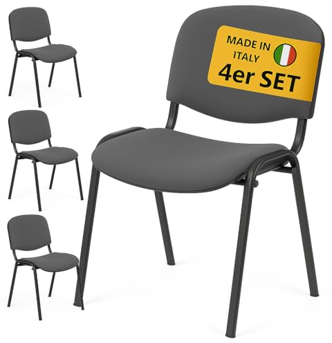 Topsit 4er Set Besucherstuhl ISO, Bequemer Konferenzstuhl, stapelbar, mit gepolsterter Sitzfläche und Rückenlehne (Antrazit)