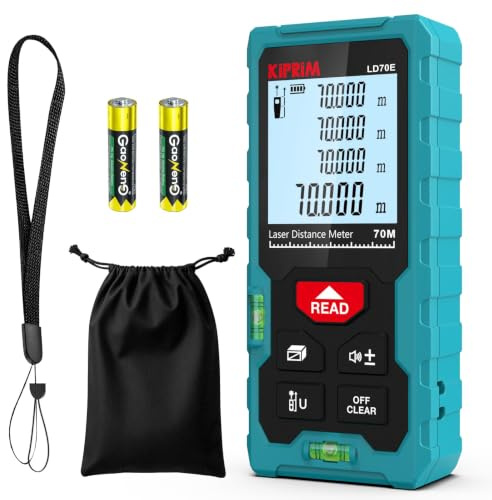 Kiprim LD70E Laser Entfernungsmesser Hohe Genauigkeit 70m | Größerem Hintergrundbeleuchtetes LCD-Display, umschaltbare Einheiten m, ft und Zoll, Kompaktes Laser-Messgerät