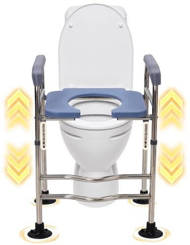 Toilettensitzerhöhung Erwachsene,Toilettensitzerhöhung mit Armlehnen,WC Erhöhung Senioren.Höhenverstellbarer Toilettenstuhl,64-74 cm Höhe, 48x38 cm,Personen mit eingeschränkter Mobilität