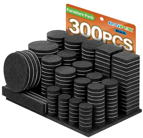 Filzgleiter Selbstklebend Set 300 Stück Schwarz | Premium Möbelgleiter Filz Pads, Filz für Stühle Bodengleiter- Effektiver Schutz Ihrer Möbel & Holzfußböden(Eckig und Rund)