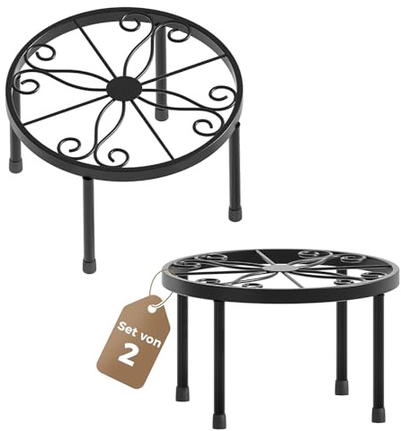 Bamworld Blumenständer Metall Schwarz 2er Set – Pflanzenständer Blumenhocker Pflanzenhocker Rund Ø22,5 cm für Balkon & Wohnzimmer