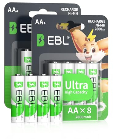 EBL Akku AA - wiederaufladbare AA Batterien 8 Stück mit hoher Kapazität 2800mAh,1,2V Mignon AA Batterien