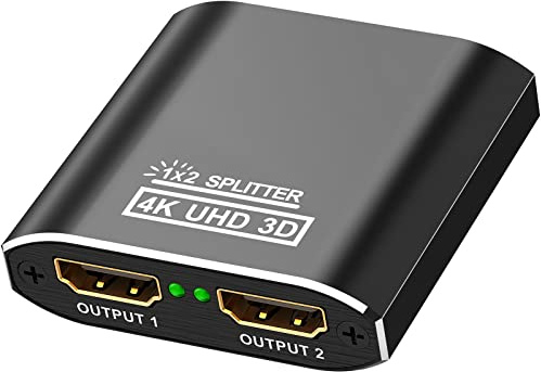 Fokky HDMI Splitter, 4K HDMI Splitter 1 In 2 Out Gleichzeitig, Aluminium Hdmi Verteiler 1 in 2 Out, Adapter 2 Monitore Erweitern Xbox,PS4,PS3,Blu-Ray DVD,Firestick,HDTV(NOT Extended Display)
