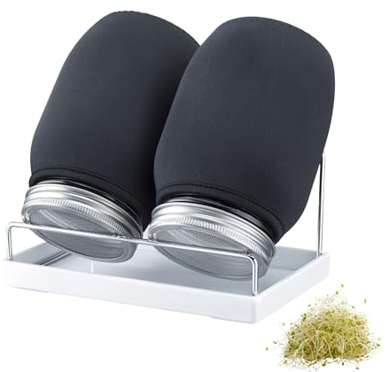 Westmark Sprossenglas, Keimglas Set 2 STK. – Keimgläser mit Edelstahl-Siebdeckel & Abtropfgestell – Für Sprossen, Microgreens, 950 ml