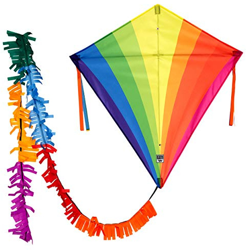 Wolkenstürmer® Eddy Regenbogen Kinderdrachen – Bunter Kinderdrachen mit Handgriff und 40 m Schnur – Farbenfroher einfacher Einleiner ab 3 Jahren