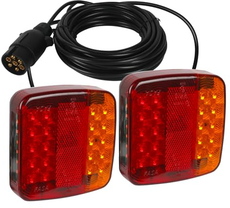 AOHEWEI Magnetische LED Anhänger Rückleuchten Set 12V Verkabelt Bremsleuchte für LKW Anhängerbeleuchtung mit Magnet, 7,5 m Kabel und 7 Polig Stecker für Anhänger, Wohnwagen oder LKW