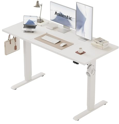 Agilestic Höhenverstellbarer Schreibtisch 120 x 60 cm, Stabiler Schreibtisch Höhenverstellbar Elektrisch mit Memory-Handsteuerung, Ergonomischer Steh-Sitz Tisch Computertisch, Weiß