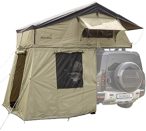 Skandika Dachzelt Freeland L | Autodachzelt für 2-3 Personen, Autozelt mit Vorzelt, Softcover, wasserfest 2500 mm, Eingang und Fenster mit Moskitonetz | Auto Zelt für PKW, Bus