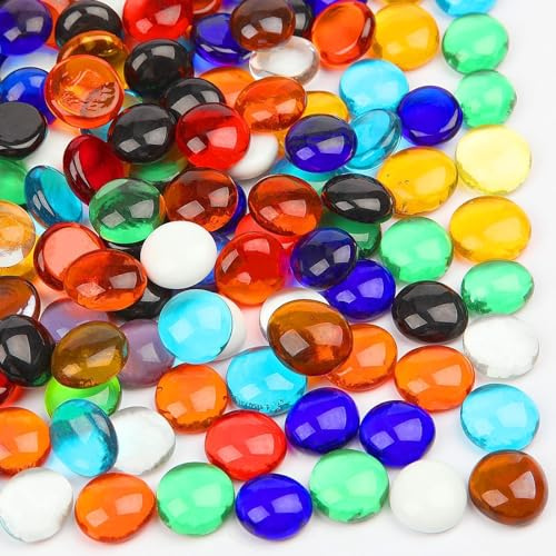 Vorentxia 200 Stück Glassteine Bunt Muggelsteine Glasnuggets 900g Kristall Muggelsteine Flache Dekosteine Glas Mosaiksteine für Aquarium Landschaftsbau Garten Blumentopf