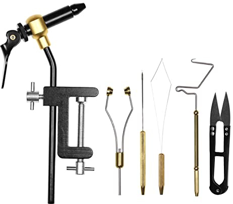 Lixada Fliegenbinden-Werkzeug-Set, 5/6-teilig, mit Schraubstock, Spulenhalter, Einfädler, Nadel, Peitsche, Finisher und Schere, Fliegenbinden-Set für Fliegenfischen, Profis, Anfänger