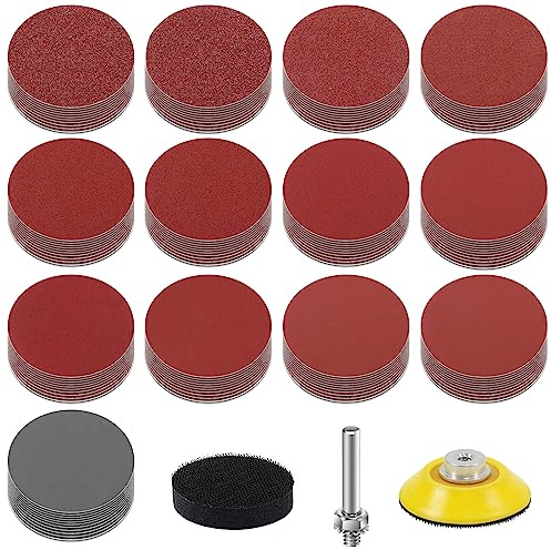 KONGMING 130 Stück Schleifpapier Klett 2 Zoll 50mm Körnung 80 100 120 150 240 320 400 600 800 1000 1200 2000 3000 Schleifscheiben Pad Kit Polierpad Adapter