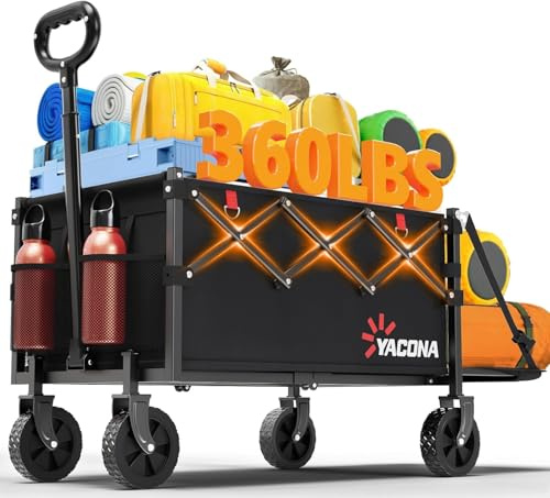 Klappbarer Utility Cart, 163 kg, erweiterter Träger, Schwarz | Zum Einkaufen, Camping, Strand und Garten, 360°-Schwenkräder, verstellbar