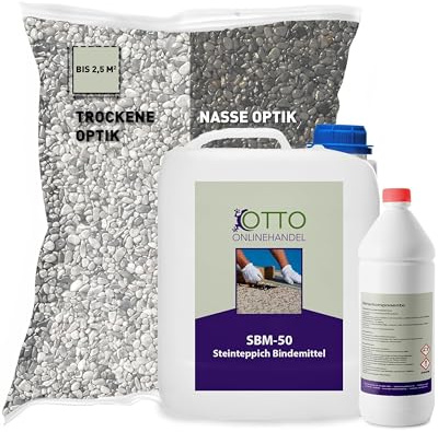 ST-EP Steinteppich Komplett-Set (Grigio Bardiglio) für ca. 2,5m² inkl. 2K Epoxidharz Bindemittel, natürlicher Steinboden, Marmorkies