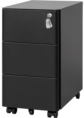 LVSTEEL Rollcontainer, Aktenschrank, Schubladenschrank, Büroschrank aus Metall, Vormontiert, Abschließbarer, 4 Schlüsseln,Büro, Homeoffice