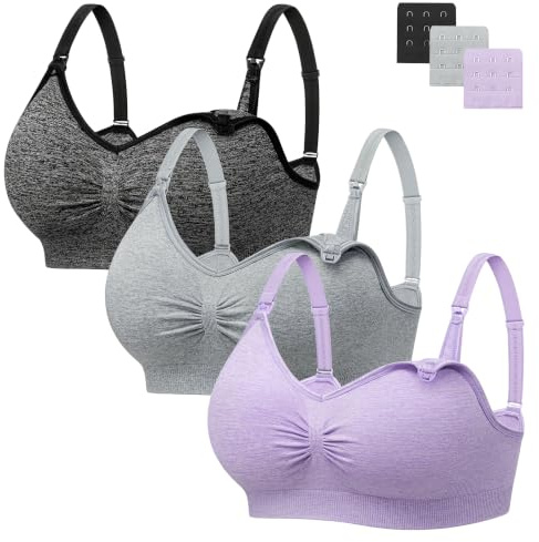 HBselect Nahtloser Schwangerschafts Still BH mit extra BH-Verlängerungen | 3er Set Still-BHs ohne Bügel, viele Farben & Größen wählbar, mit Stillverschluss für werdende und stillende Mütter
