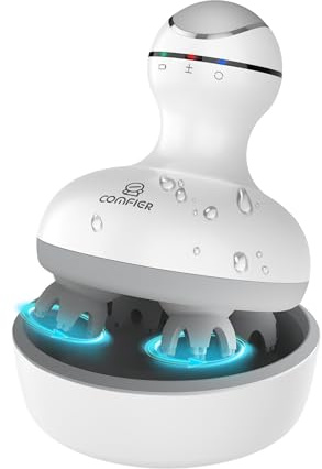 Comfier Elektrisches Kopfhaut-Massagegerät, portables Kopfmassagegeräte, kabellos und IPX7 wasserdicht, elektrischer Kopfmassage mit 4 Knetmassageköpfe für Entspannung, Tiefenreinigung