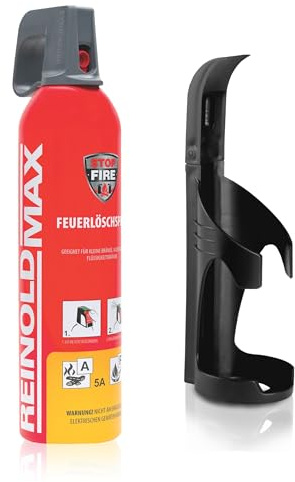XENOTEC Premium Feuerlöschspray – 750ml – 1 Wandhalter - Stopfire – Autofeuerlöscher – REINOLDMAX – inklusive Wandhalterung schwarz – wiederverwendbar