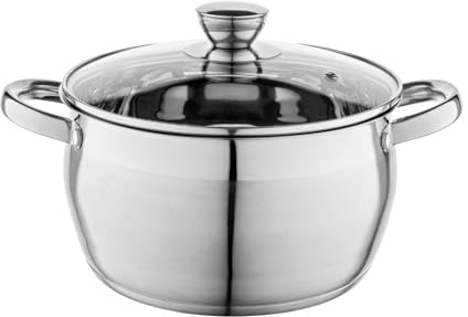 Florina Oliver 24 cm 6 L Edelstahltopf mit Glasdeckel | Für Induktion, Gas, Elektro, Ceran | Messskala innen | Spülmaschinengeeignet | Hitzebeständiger Deckel | Langlebig & robust