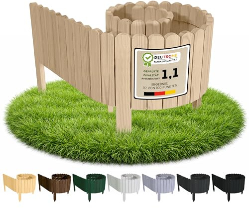 Floranica Beeteinfassung Holz 20 cm hoch x 200 cm Rasenkante, Unbehandelt | Formbarer Kiefernholz-Rollborder als Beeteinfassung für Rasen, Rabatten & Wege, roh geliefert, selbst veredelbar