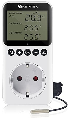 KETOTEK Steckdose Thermostat mit Tag Nacht Zeitschaltuhr, Digital Temperaturregler Steckdose 230V mit Fühler, Heizung Kühlung Temperaturschalter Timer für Terrarium Reptilien Inkubator