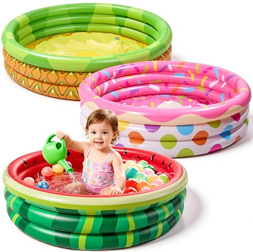 Sloosh 3er-Pack 45 x 10 aufblasbares Planschbecken, Wassermelone & Ananas & Cupcake, Schwimmbad für Kinder ab 1 Jahr