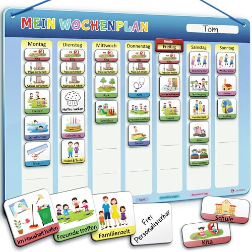 LIKARTO® Wochenplaner Kinder - Montessori Aufgabenplaner & Magnettafel | Magnettafel mit über 190 Magneten, beschreib- und abwischbar, für Termine, Aktivitäten, Routinen, individuell anpassbar