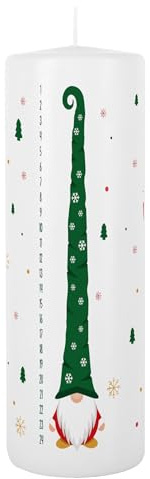 Herz & Heim® Adventskalender-Kerze mit Wichtel-Motiv – Personalisiert mit Wunschtext – Weihnachtskerze mit Countdown – Ø 8 cm, H 25 cm – Dekokerze für die Adventszeit