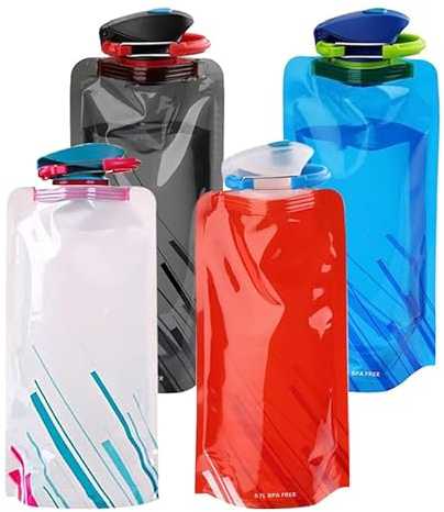 GERUI 4 Stück Faltbarer Wasserflaschen,700ml Outdoor Sport Kunststoff faltende tragbare Wasserflaschen,Zusammenklappbare Wiederverwendbare Trinkflasche für Wandern Abenteuer Reisen