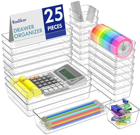 Radikor Schubladeneinsatz Schubladen Organizer -25 Stück Schminktisch Organizer in 4 Größen, Drawer Organizer, Make Up Organizer, Schubladen Ordnungssystem für Schreibtisch, Büro, Küchen, Bad