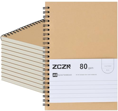 ZCZN Notizbuch A5 liniert, 12 Stück Spirale Notizblock, 60 Blatt | Spiralbindung, ideal für Büro und Schule