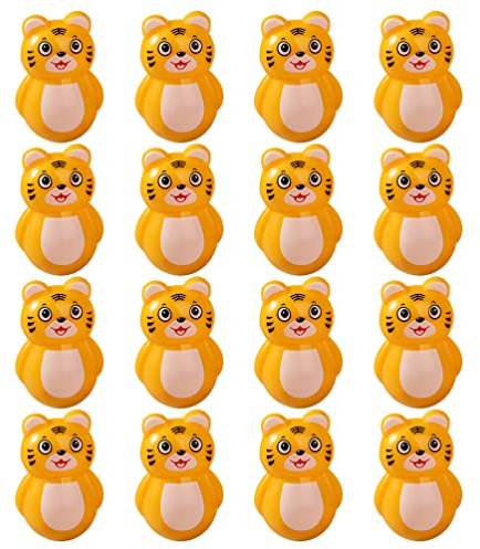 PRETYZOOM Miniatur Tiger Figuren Stehaufmännchen Spielzeug: 2022 Jahre des Tigers Chinesisches Neujahr Glückbringer 16 Stücke Desktop Ornament Mikrolandschaft Feegarten Puppenhaus Bonsai Dekoration