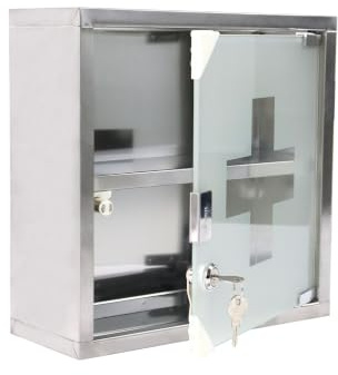 XMTECH Medizinschrank Edelstahl abschließbar Wandmontage 2 Fächer Silber | Korrosionsfestes Gehäuse, mattierte Glastür, klare Fächeraufteilung, mit Schlüsseln, ideal für Bad, Haushalt, Praxis