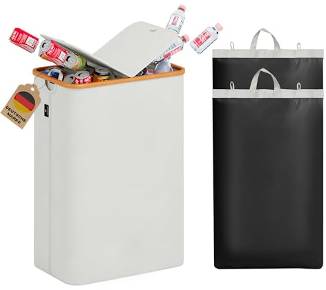 AdelDream 140L Pfandflaschen Sammelbehälter 2 Fächer mit Deckel Groß Flaschensammler Flaschentasche für Küche & Abstellraum, Beige