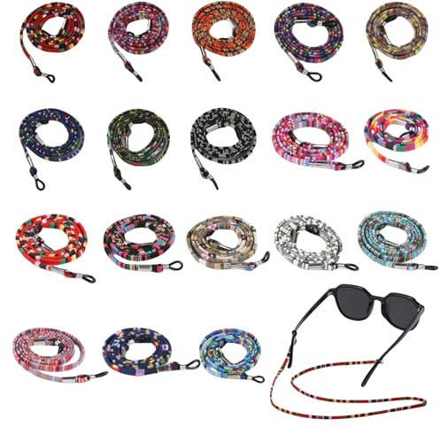 18 Stück Brillenband Damen, Brillenbänder Bunt Sport, Baumwolle Brillen Ketten, Brillenschnur für Lesebrillen, Schnur Gläser für Damen, Anti-Verlust-Brillenband für Sonnenbrillen Schutzbrillen Sport