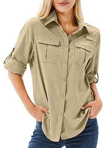 yeyity UPF 50 UV Schutz Langarmshirt, Wanderhemd Safari Kleidung Damen | Atmungsaktiv, Quick Dry Hemdbluse Damen, Schutzkleidung, Outdoor Casual Tops Sport Oberteile