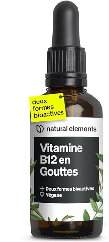 natural elements Vitamin B12 Tropfen – 50ml – 500µg B12 pro Tropfen – Jahresvorrat – 2 Aktivformen (Methyl- & Adenosylcobalamin) – vegan, ohne Alkohol – in Deutschland sorgfältig laborgeprüft