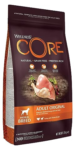 Wellness CORE Original 1,8 kg, Huhn & Truthahn – Hundefutter Trocken | für mittelgroße Hunderassen, getreidefrei, natürlich, hypoallergen, proteinreich, für optimale Energie&einen schlanken Körper