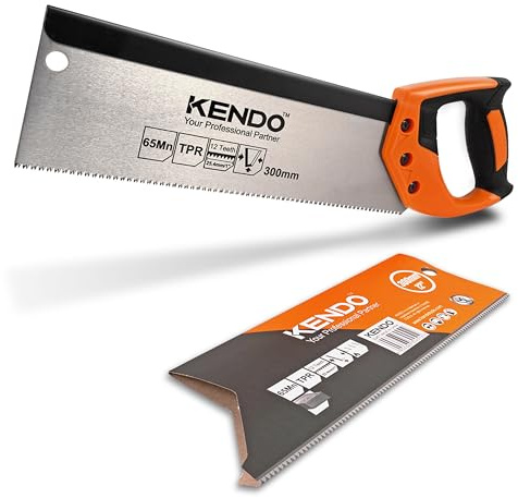 KENDO Zapfensäge 300 mm – 12 Zähne/Zoll – Rückensäge Feinsäge – FastCut – ergonomische Bi-Materialgriff – Gehärtete, dreifach geschliffene Verzahnung – Zum Sägen von Holz