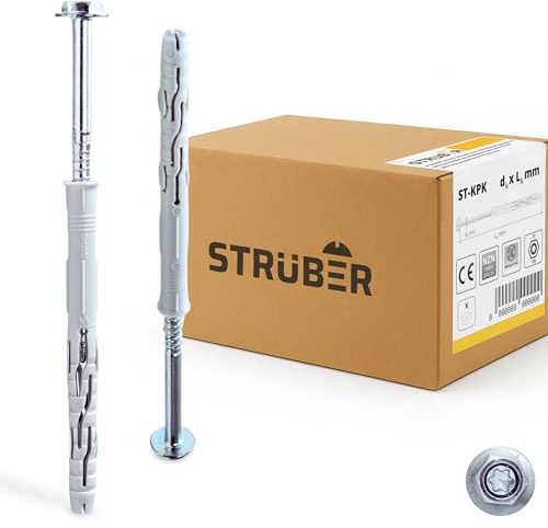 STRÜBER Rahmendübel mit Sechskantschraube & Scheibenkopf mit SW/TX-Buchse (10x200 mm / 25 Stück) Torx - Fensterrahmendübel - Langschaftdübel - Wandrahmenbefestigung - Nylondübel - ETA Zulassung